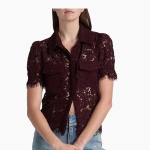 New generation love, Mina lace button front Sleeve Top in Malbec Deep Burgundy